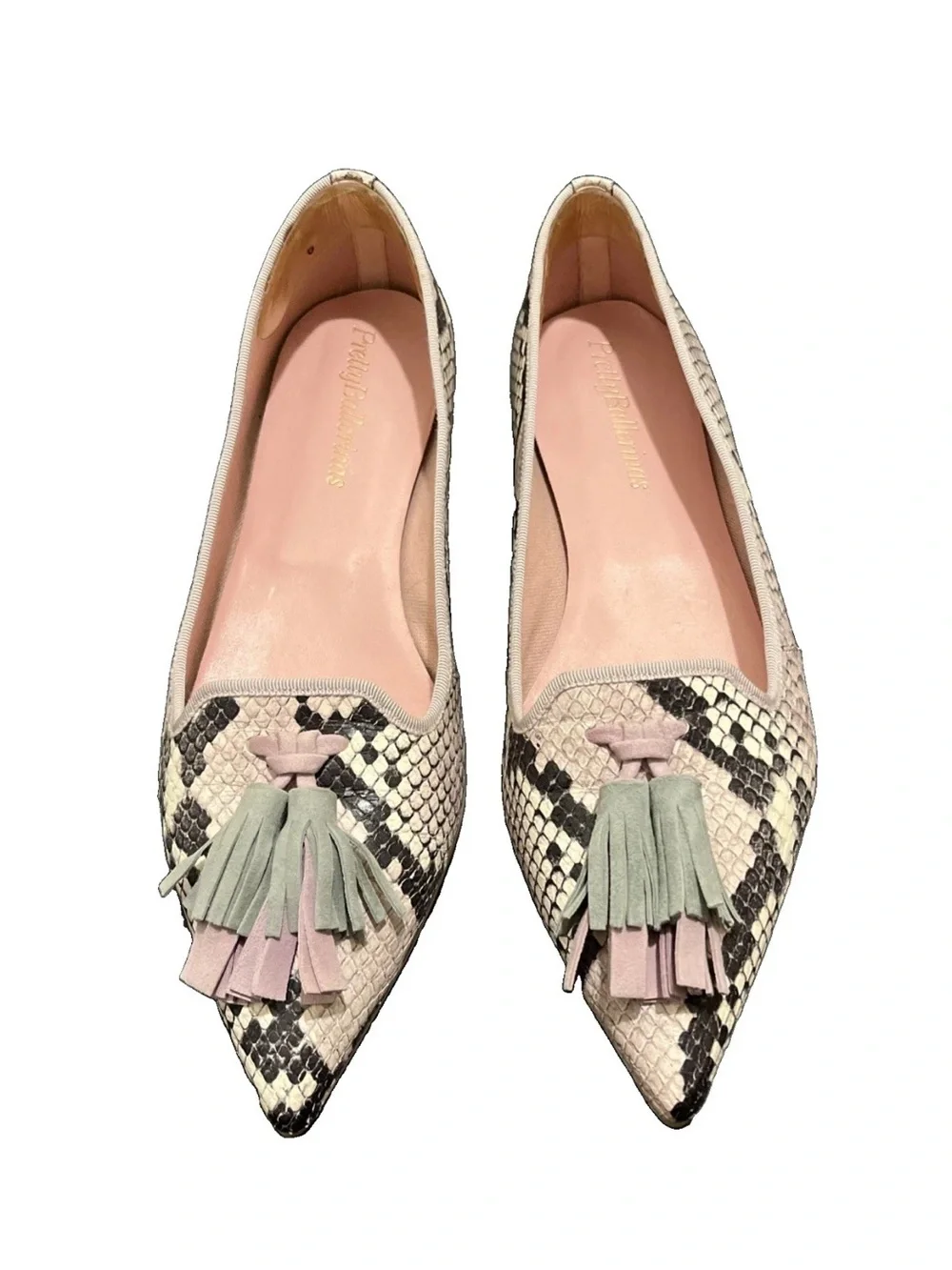 Pretty Ballerinas Angel Flats leopard pattern with tassels sz 39 us 8